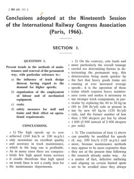 Conclusions adopted at the Nineteenth Session of the International Railway Congress Association (Paris, 1966). Extract of "Bulletin of the International Railway Congress Association" July 1966