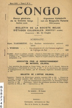 Les chemins de fer des Colonies anglaises de l'Afrique du Sud. Extrait de la revue générale de la Colonie belge