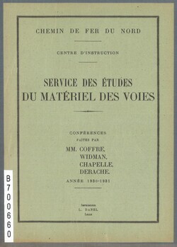 Chemin de fer du Nord. Centre d'instruction. Service des études de la voie