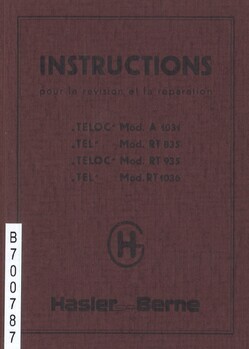 Instructions à l'usage du personel d'atelier pour la revision et la réparation des tachymètres et tachygraphes pour chemins de fer (TELOC - TEL Mod. A 1031, RT 835, RT 935, RT 1036)
