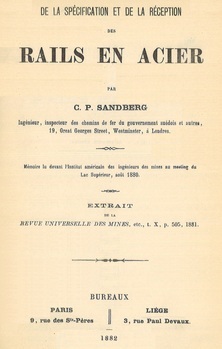 De la spécification et de la réception des rails en acier (Extrait de la Revue Universelle des Mines, t.X, p.505, 1881)