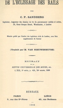 De l'éclissage des rails (Extrait de la Revue Universelle des Mines, t. XIX, 2°série, p.428)