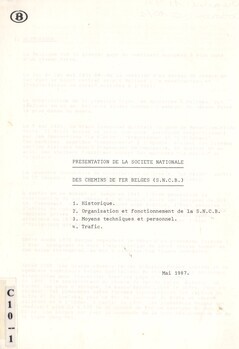 Présentation de la Société Nationale des Chemins de Fer Belges (S.N.C.B.)