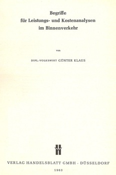 Begriffe für Leistungs- und Kostenanalysen im Binnenverkehr