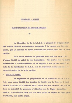 Bruxelles-Anvers. Etude économique de l'électrification du service omnibus
