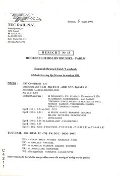 Bericht Nr 13. Hogesnelheidslijn Brussel-Parijs. Baanvak Brussel-Zuid / Lembeek. Globale fazering lijn 96 voor de werken HSL