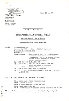 Bericht Nr 14. Hogesnelheidslijn Brussel-Parijs. Baanvak Brussel-Zuid/Lembeek. Globale fasering lijn 96 voor de werken HSL