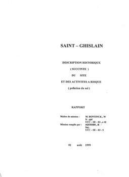 Saint-Ghislain. Description historique (succinte) du site et des activités à risque (pollution du sol). Rapport
